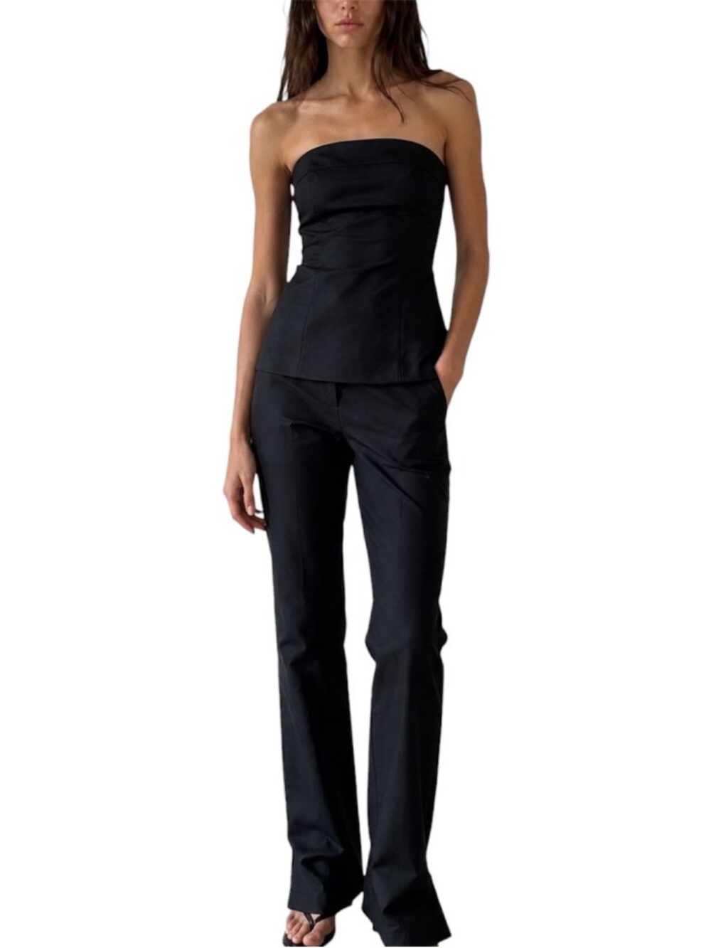 NWT EAVES Black Strapless Top & Flare Pant Matching Set revolve